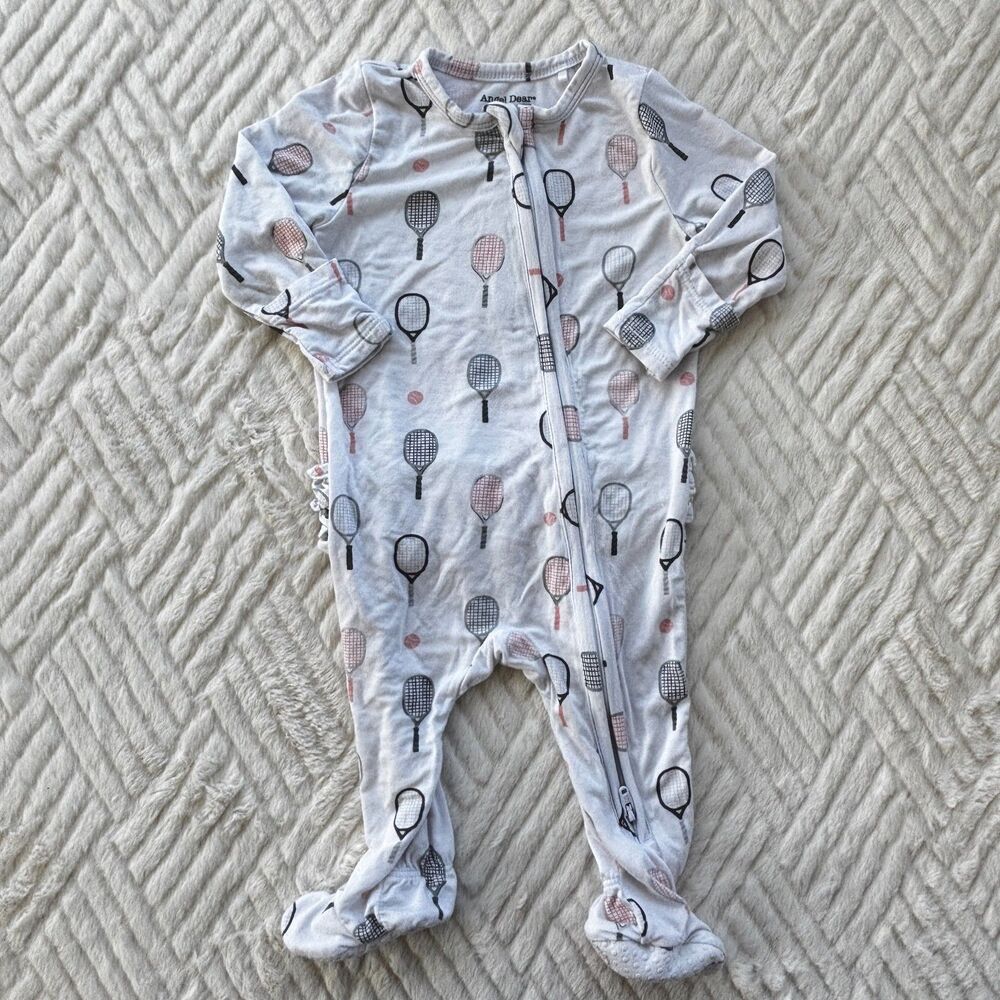 Angel Dear 3-6M Bamboo Footed Sleeper Tennis Racket Print Zip Pajamas